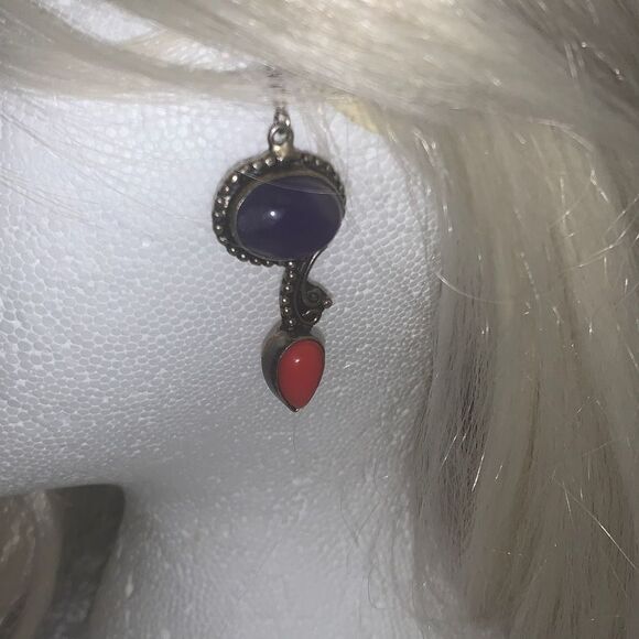 Sterling Silver 925 Blue Orange Coral Drop Earrings Pierced - Picture 12 of 12